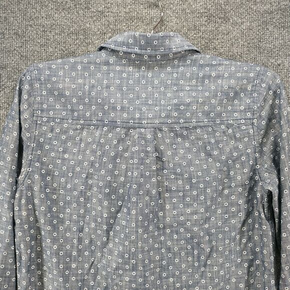 J. Crew Women's Chambray Popover Shirt Blue 00 Long Sleeve Circle Print Cotton - Picture 7 of 13